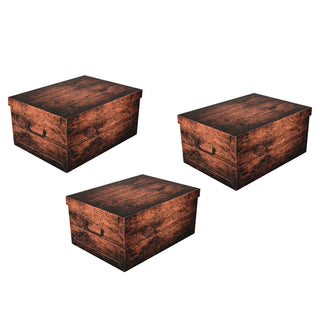 Set: 3 x Dekokarton - Motiv: Holz Dunkel (Dark Wood)