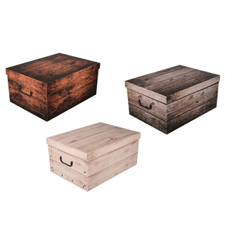 Bundle: 3 x Dekokarton - Motiv: Holz Dunkel/Shabby/White
