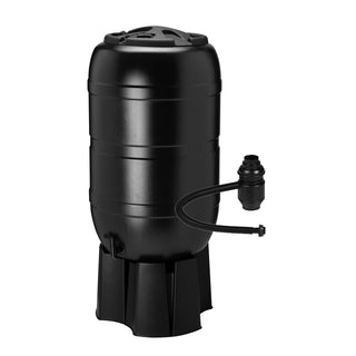 Kreher Regentonne mit Standfuß, Füllautomat und Wasserhahn - SCHWARZ (Volumen wählbar)