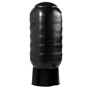 Kreher Regentonne mit Standfuß, Füllautomat und Wasserhahn - SCHWARZ (Volumen wählbar)