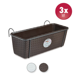 Set: 3 x Pflanzkasten in Rattan-Optik mit Metallaufhängung, Breite 50 cm (Farbe wählbar)