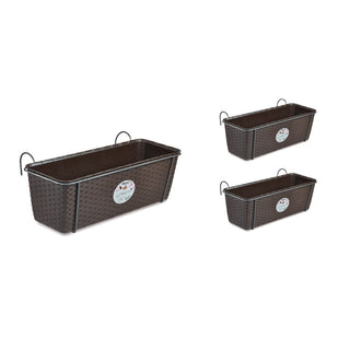 Set: 3 x Pflanzkasten in Rattan-Optik mit Metallaufhängung, Breite 50 cm (Farbe wählbar)