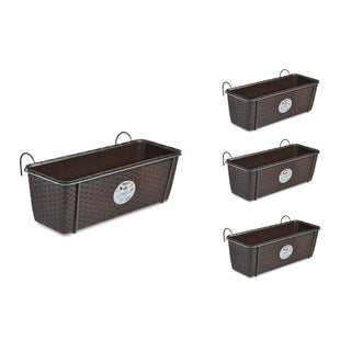 Set: 4 x Pflanzkasten in Rattan-Optik mit Metallaufhängung, Breite 50 cm (Farbe wählbar)