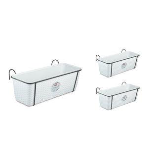 Set: 3 x Pflanzkasten in Rattan-Optik mit Metallaufhängung, Breite 50 cm (Farbe wählbar)