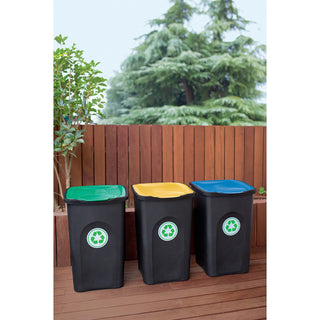 Set: 3 x Abfalleimer 50 Liter in Blau, Grün und Gelb