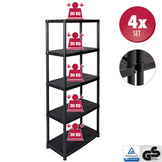 Set: 4 x PLATIN - Kunststoffregal 15 Zoll (Schwarz)