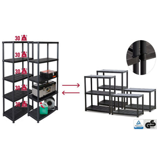 Set: 2 x PLATIN - Kunststoffregal 15 Zoll, TEILBAR 3+2 (Schwarz)
