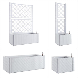 XL Spaliere / Pflanzkasten Rattan-Optik in Weiß (Größe wählbar)